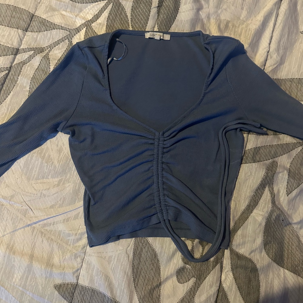 Blue Long Sleeve Ruched Top